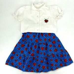 Girls Vintage 2-Piece Shirt & Skirt  Set Apples Union‎ Made Size 12 Cottage-core